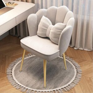 elegant velvet shell chair – soft beige makeup chair with gold legs for bedroom, dressing table & home office