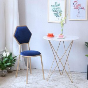 modern geometric velvet dining chair – luxury gold metal accent chair for european home