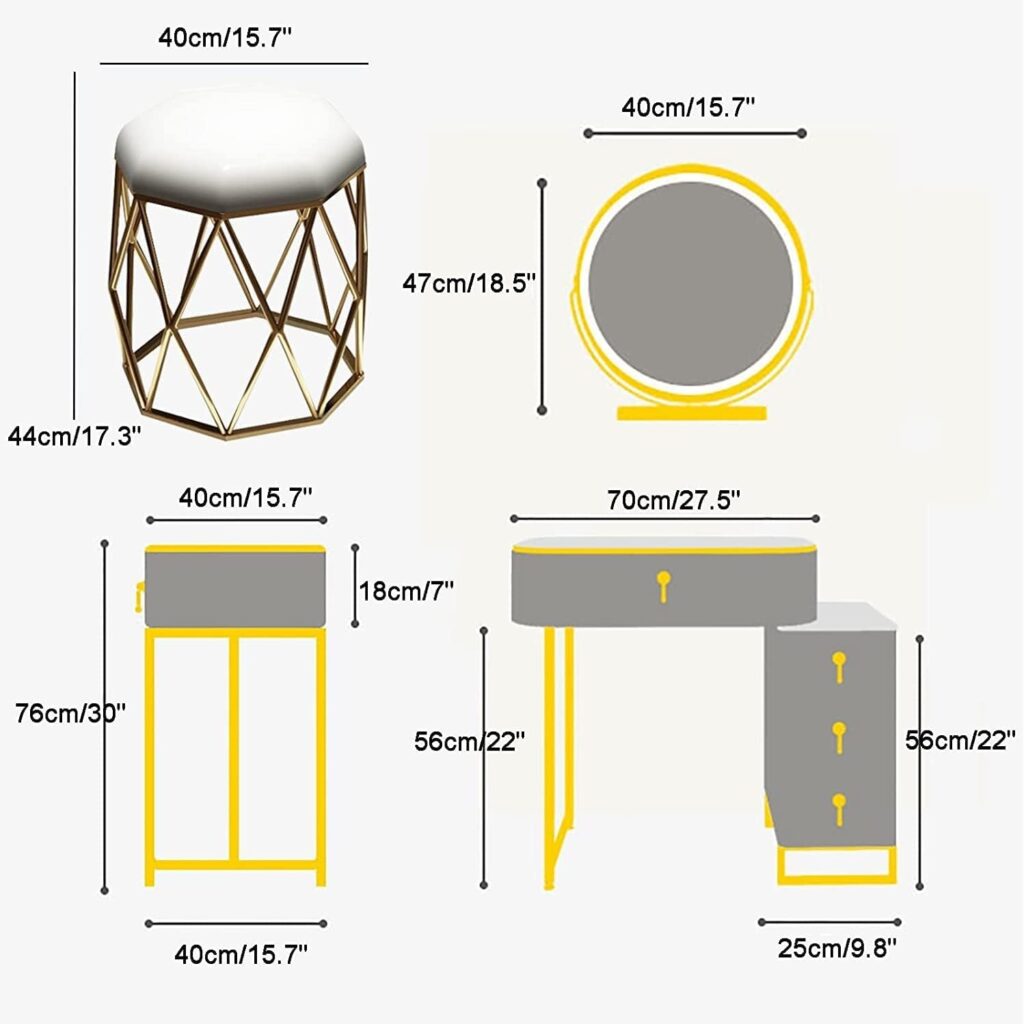 luxurious vanity table set with led illuminated mirror & storage cabinet – modern makeup dressing table for bedroom