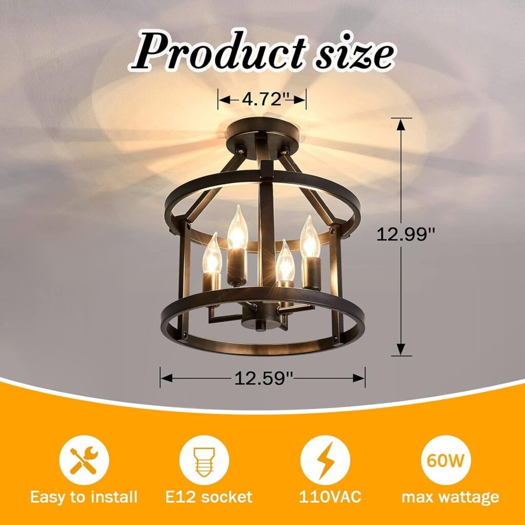 rustic cage ceiling light – industrial style chandelier with 4 light design for kitchen, hallway & living room in eu homes