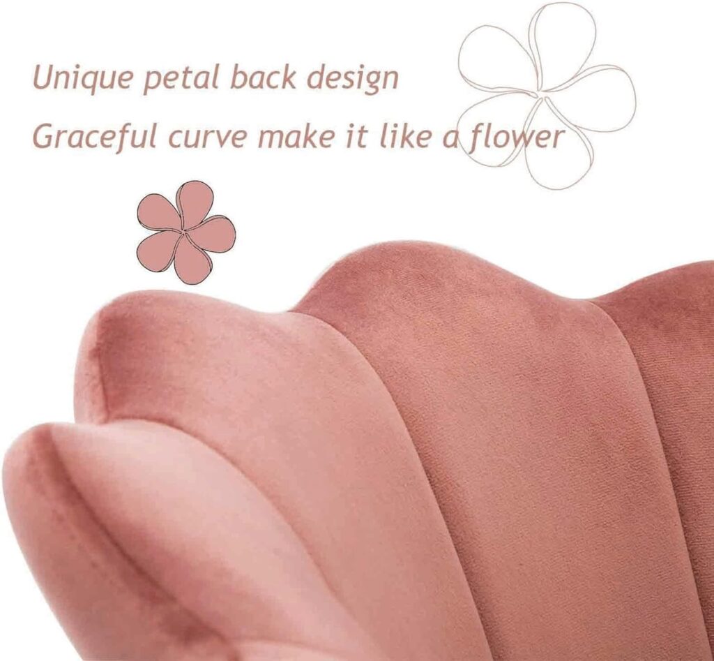 elegant velvet shell chair – soft beige makeup chair with gold legs for bedroom, dressing table & home office