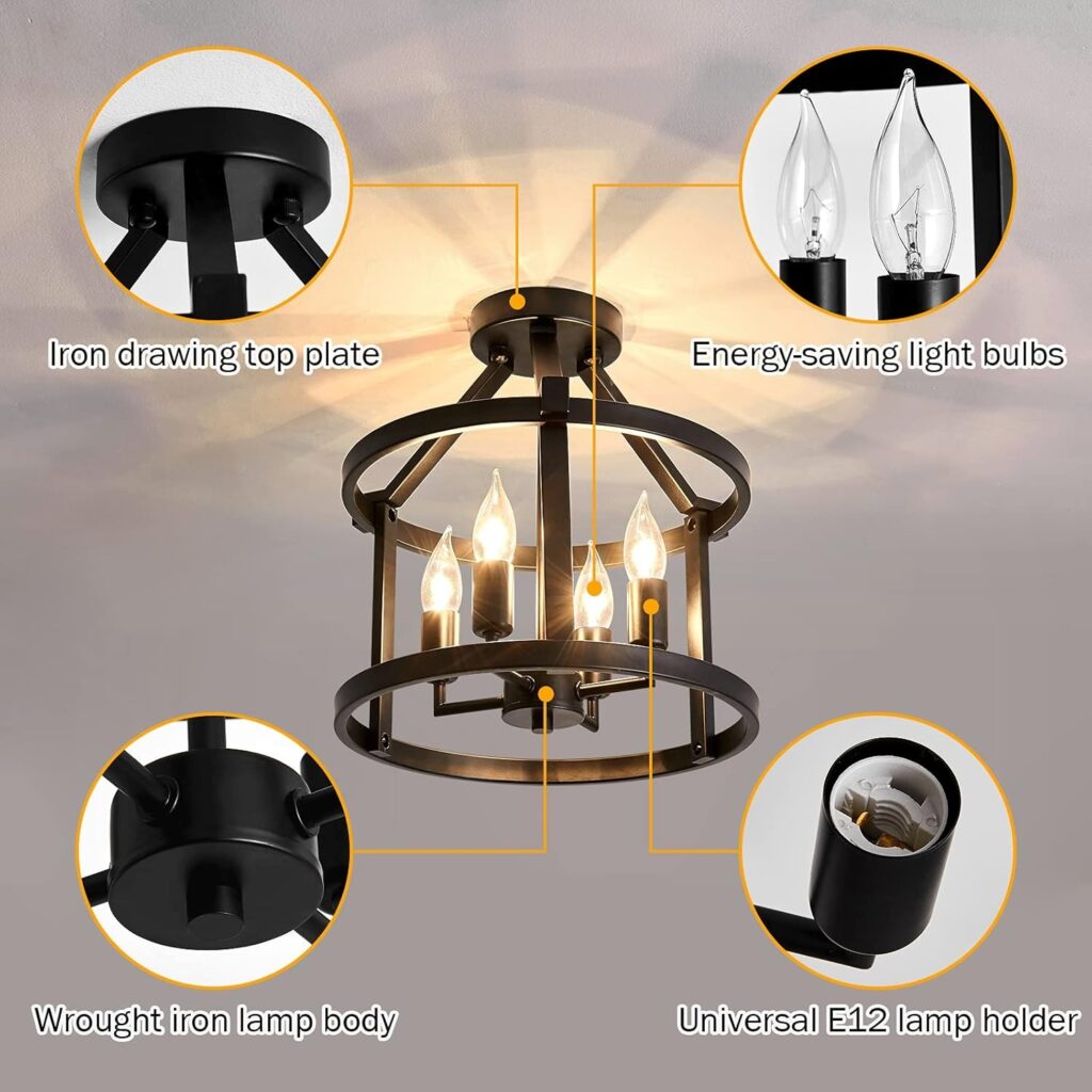 rustic cage ceiling light – industrial style chandelier with 4 light design for kitchen, hallway & living room in eu homes