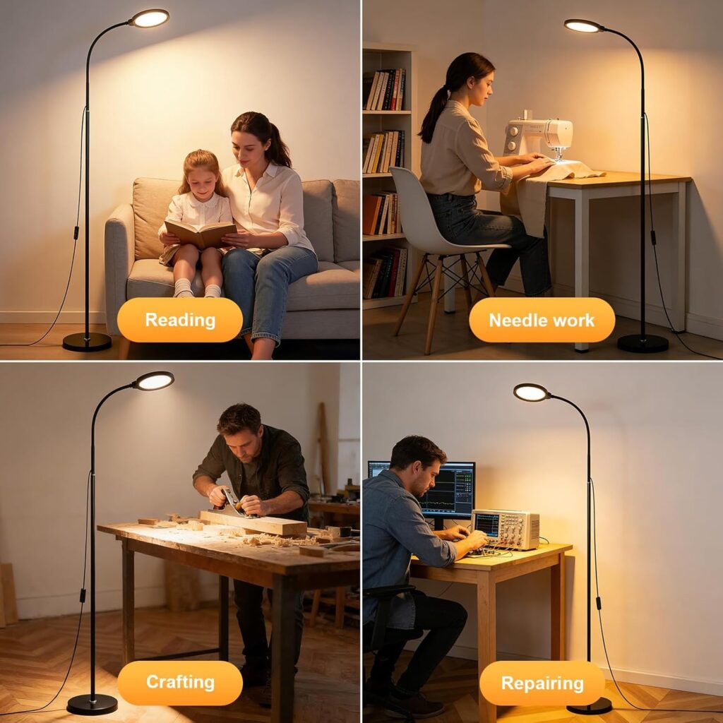 modern adjustable floor lamp – 360° rotating led standing light for living room, bedroom & home office in eu homes