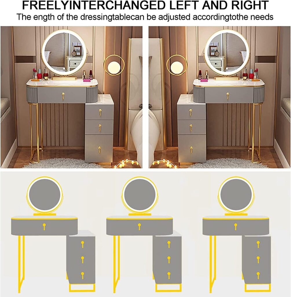 luxurious vanity table set with led illuminated mirror & storage cabinet – modern makeup dressing table for bedroom