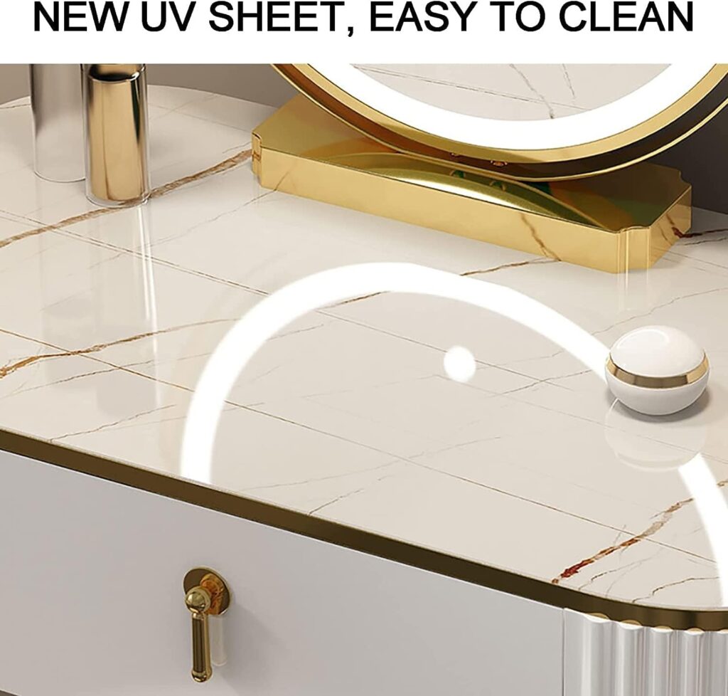 luxurious vanity table set with led illuminated mirror & storage cabinet – modern makeup dressing table for bedroom