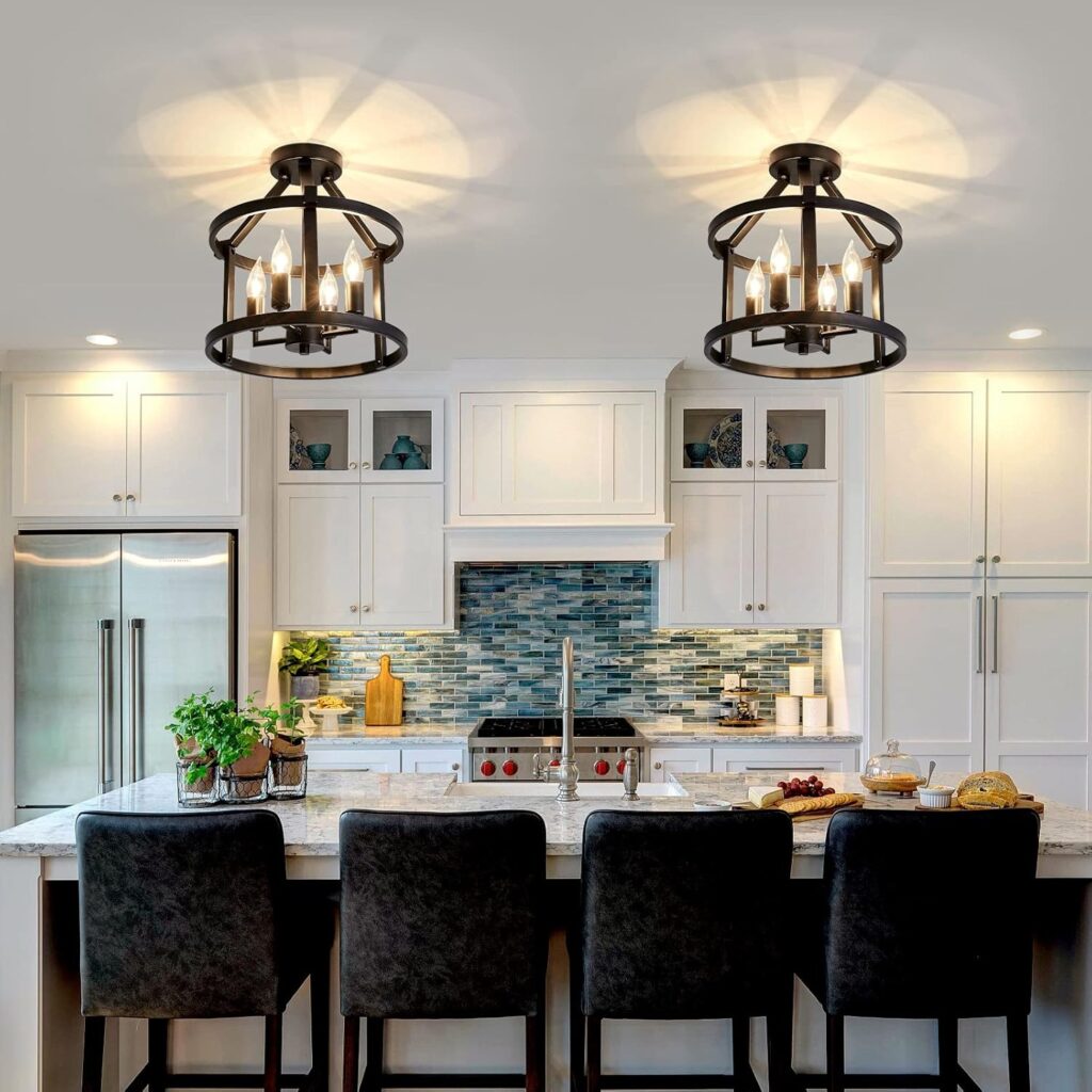 rustic cage ceiling light – industrial style chandelier with 4 light design for kitchen, hallway & living room in eu homes