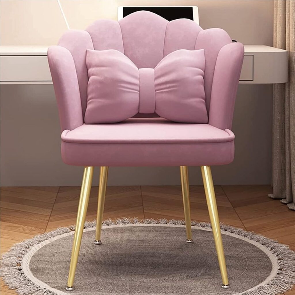 elegant velvet shell chair – soft beige makeup chair with gold legs for bedroom, dressing table & home office