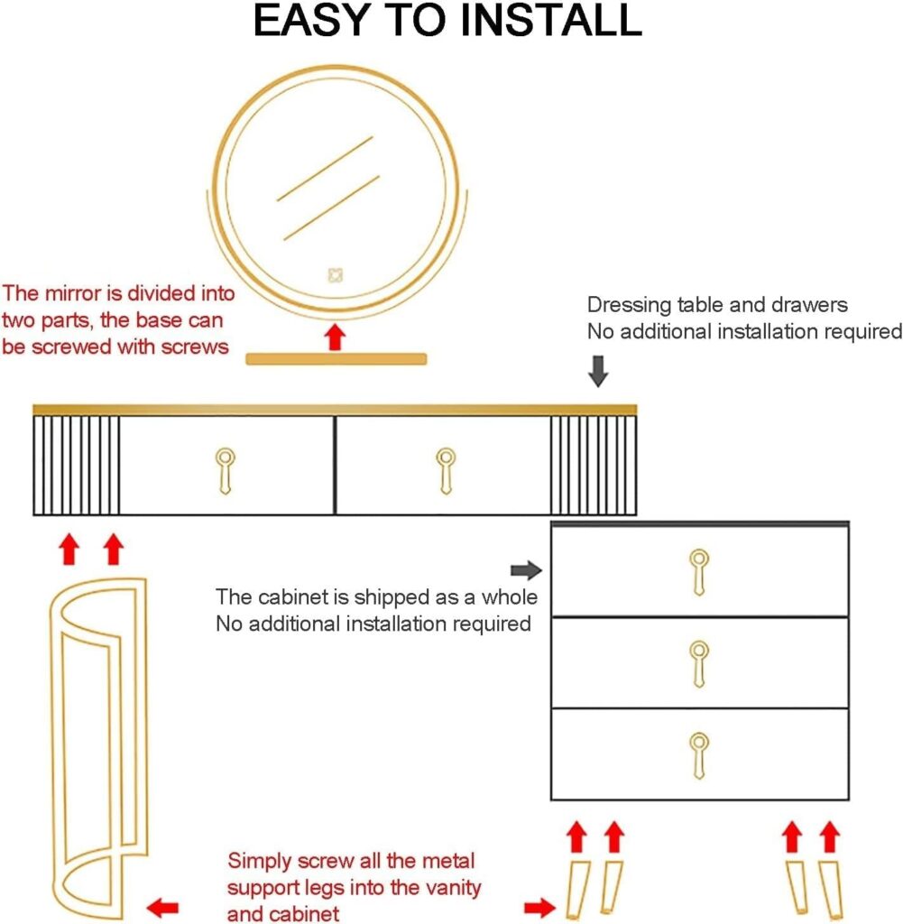 luxurious vanity table set with led illuminated mirror & storage cabinet – modern makeup dressing table for bedroom