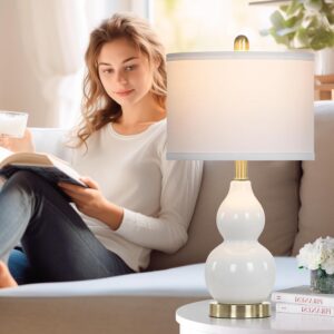 elegant ceramic table lamp – modern gourd design with gold accents for bedroom, living room & home office in eu homes