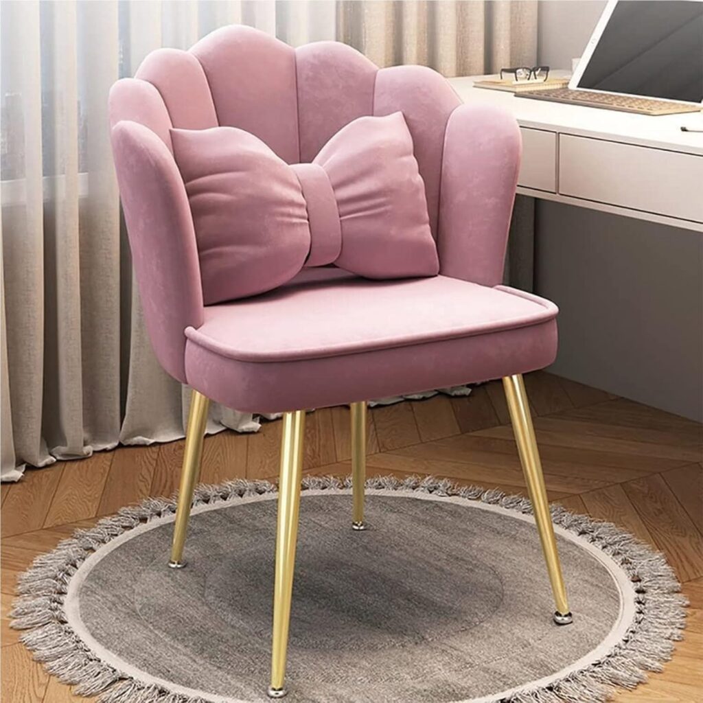 elegant velvet shell chair – soft beige makeup chair with gold legs for bedroom, dressing table & home office