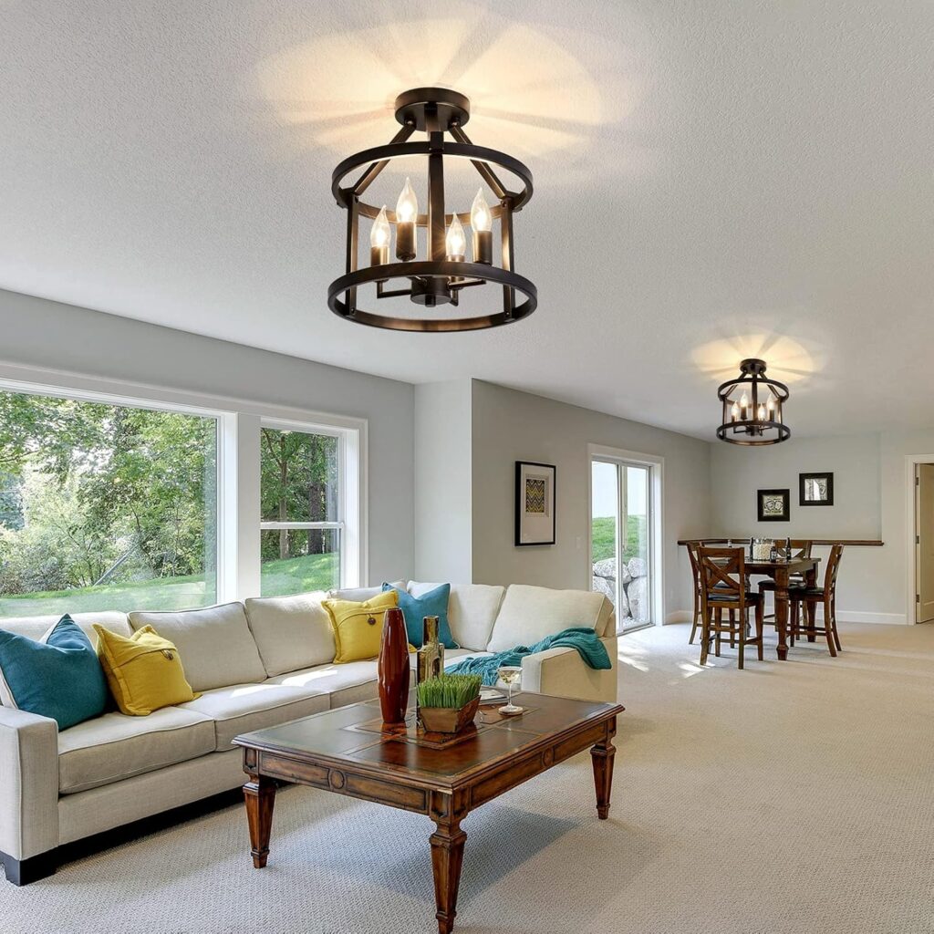 rustic cage ceiling light – industrial style chandelier with 4 light design for kitchen, hallway & living room in eu homes