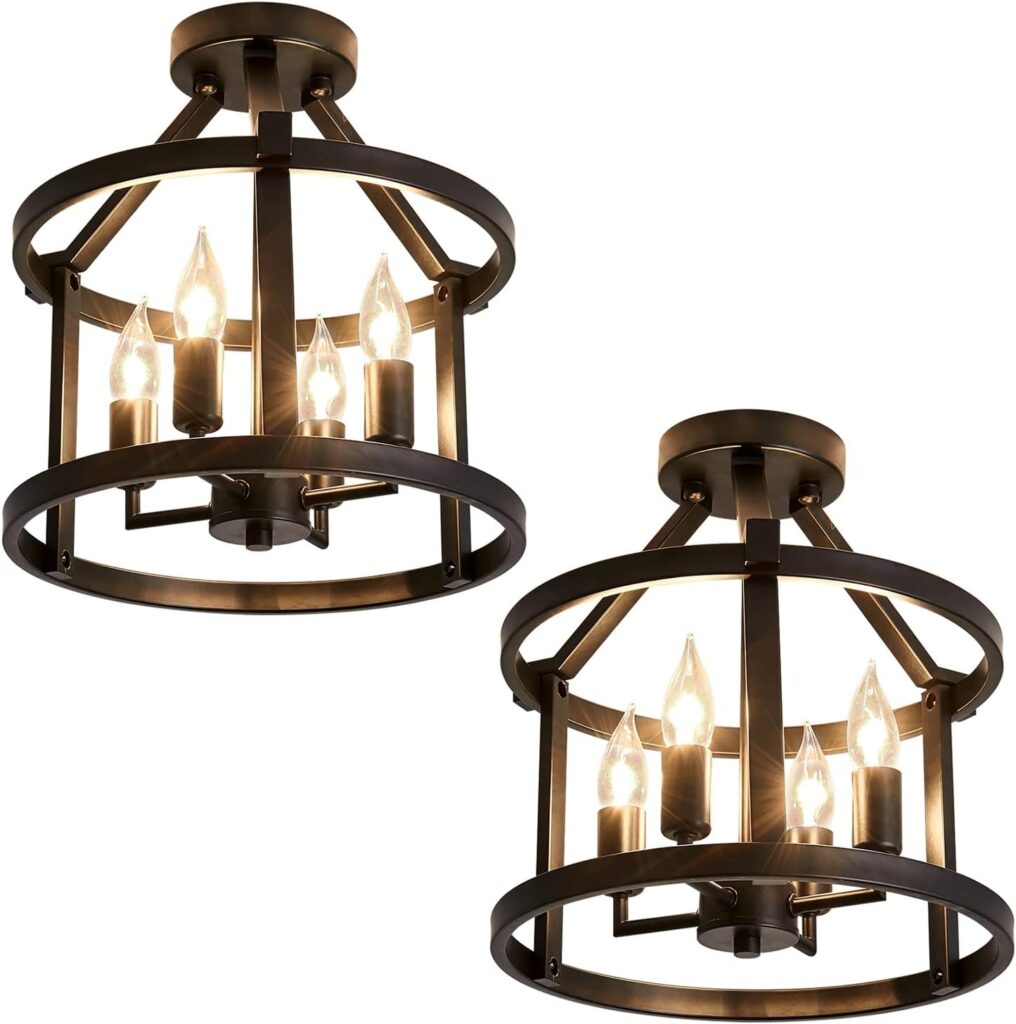 rustic cage ceiling light – industrial style chandelier with 4 light design for kitchen, hallway & living room in eu homes